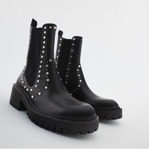 Zara Treaded Low Heel Studded Ankle Boots
